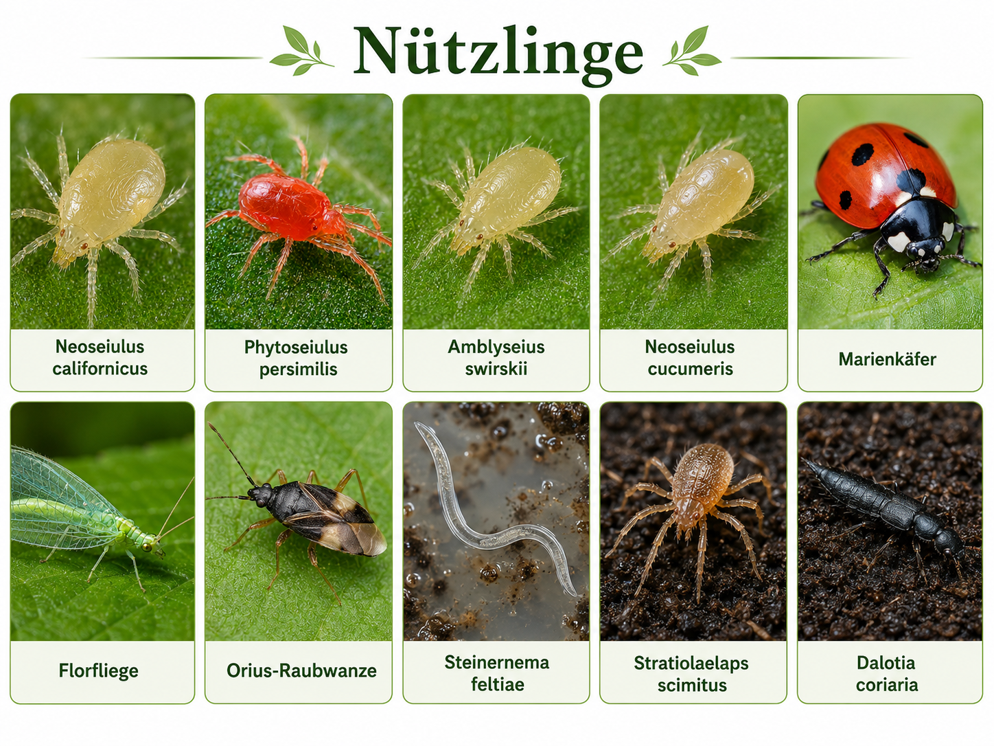 Nuetzliche Insekten und Mikroben fuer biologische Schaendlingskontrolle